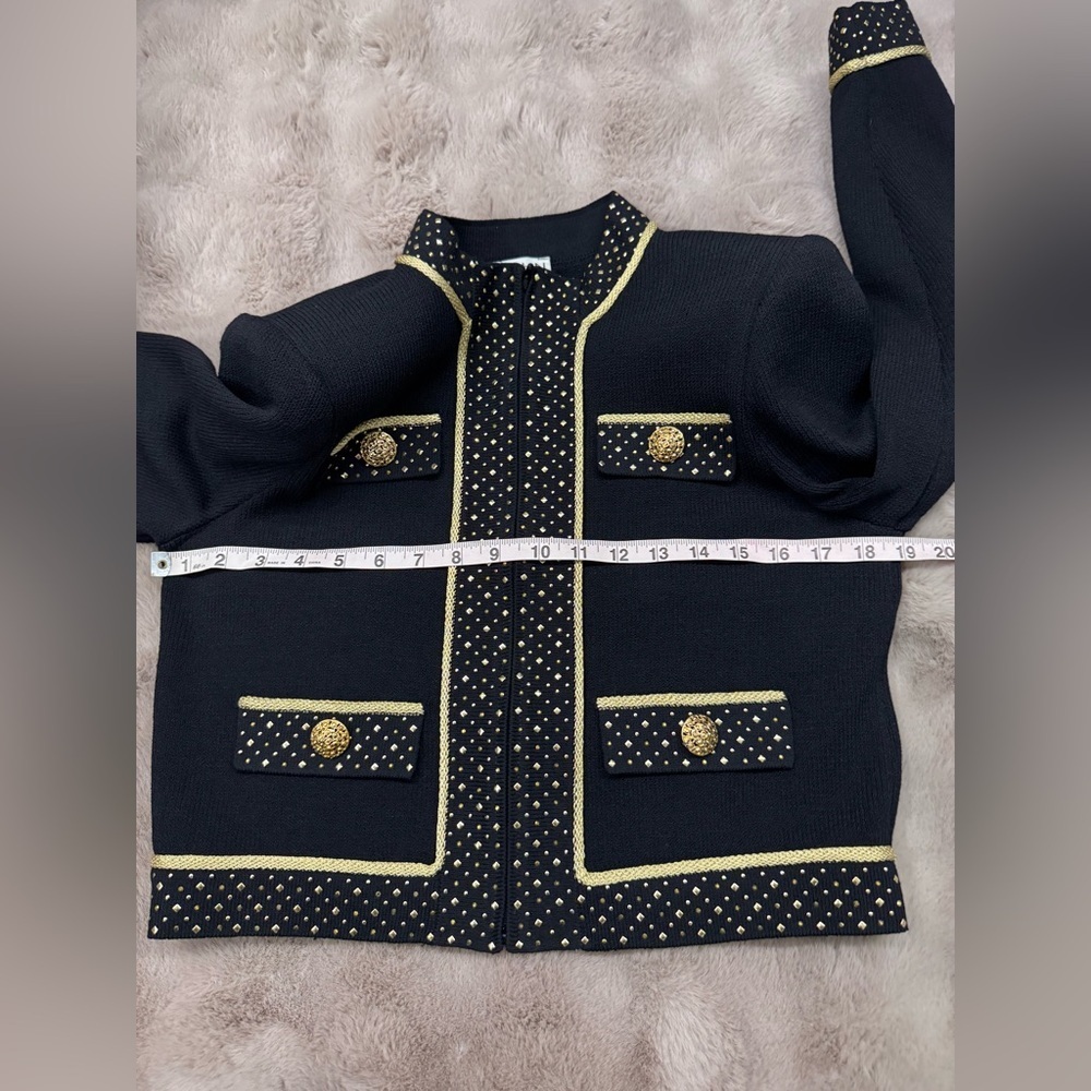 St John Evening Pants Suit Black Studded With Gold Bottons Top P Pants 2 - Picture 8 of 17